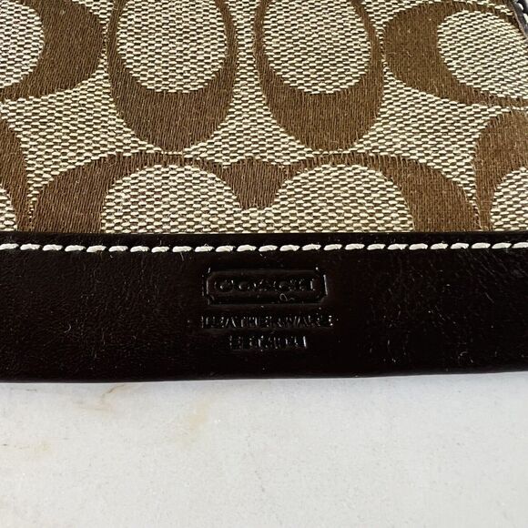 COACH Khaki Chestnut Signature Mini Skinny Cardholder Keychain Keyring Wallet - Picture 2 of 6